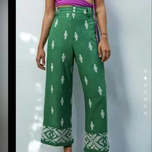 ZARA Linen Blend Green Embroidered Culottes NWT Medium (M)